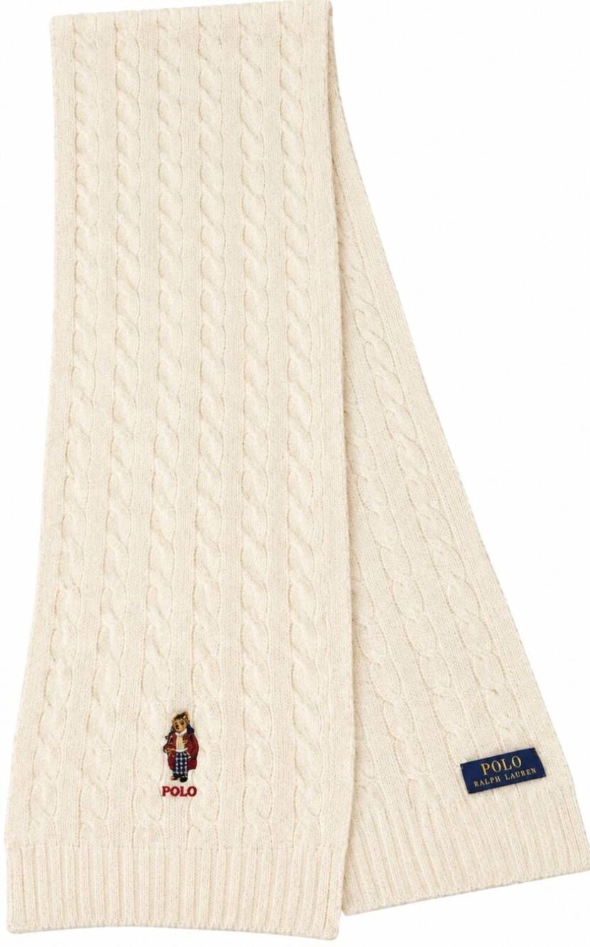 Polo ralph Lauren mens Polo bear wool scarf cream cable knit